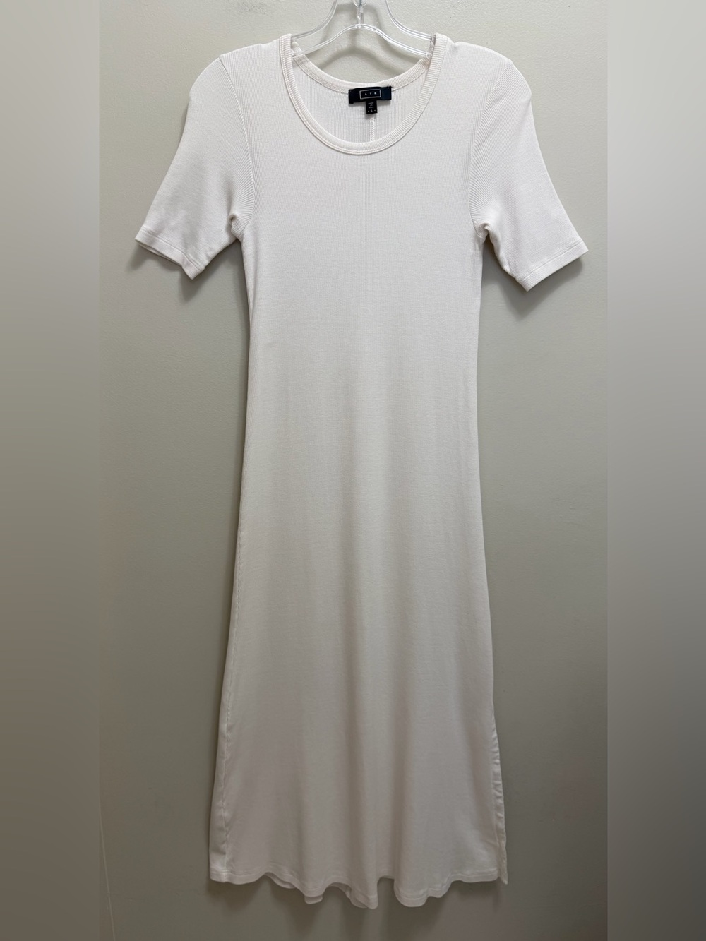AYR The Moderne Ribbed Midi Maxi Dress Short Sleeve Crewneck Side Slit - Picture 4 of 12